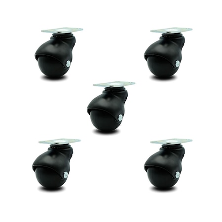 2 Inch Flat Black Hooded Top Plate Ball Casters, 5PK